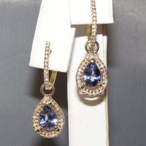 Pear Cut Blue Spinel Diamond Earrings 14KYG 3.72 ct