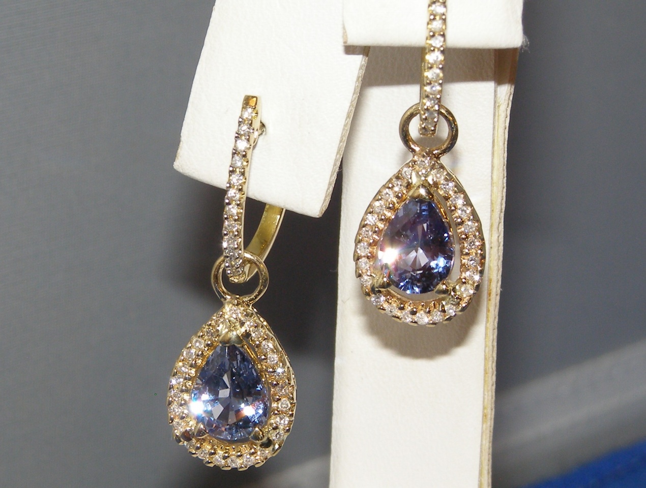 Pear Cut Blue Spinel Diamond Earrings 14KYG 3.72 ct