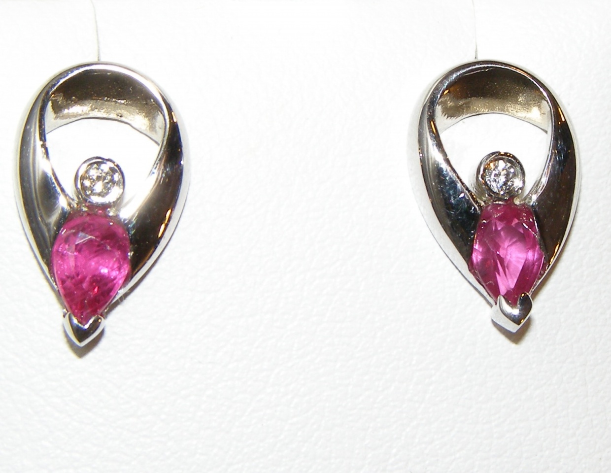 Pear Ruby Diamond Earrings 18KWG 0.94 ctw