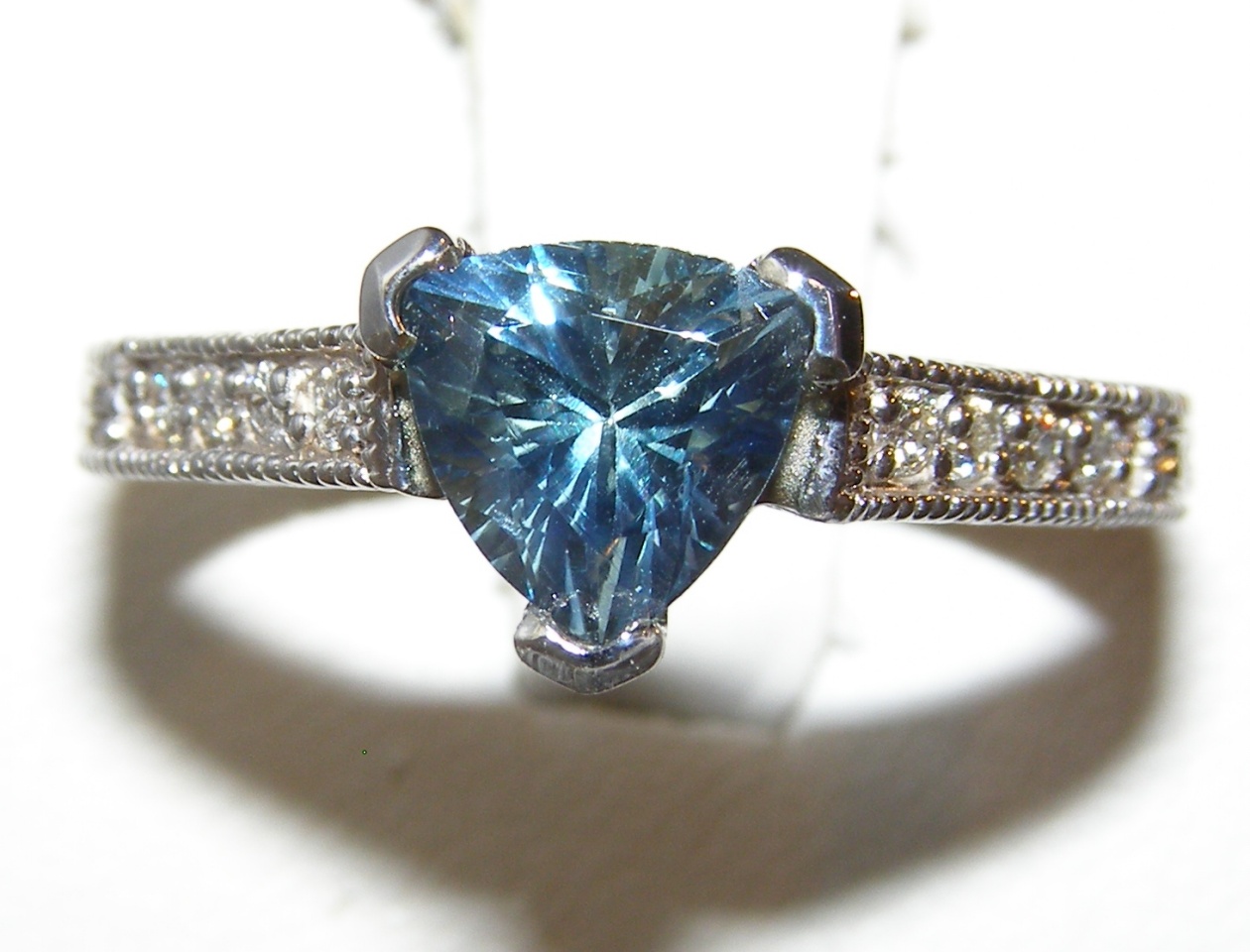 Trilliant Cut Blue/Teal Sapphire Diamond Ring 14KWG 1.70 ctw