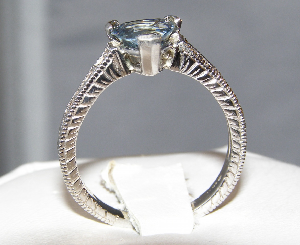 Trilliant Cut Blue/Teal Sapphire Diamond Ring 14KWG 1.70 ctw
