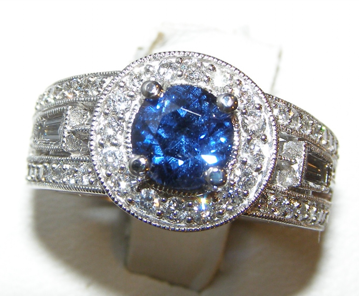 Certified UNHEATED Sapphire Diamond Halo Ring 14KWG 2.26 ctw