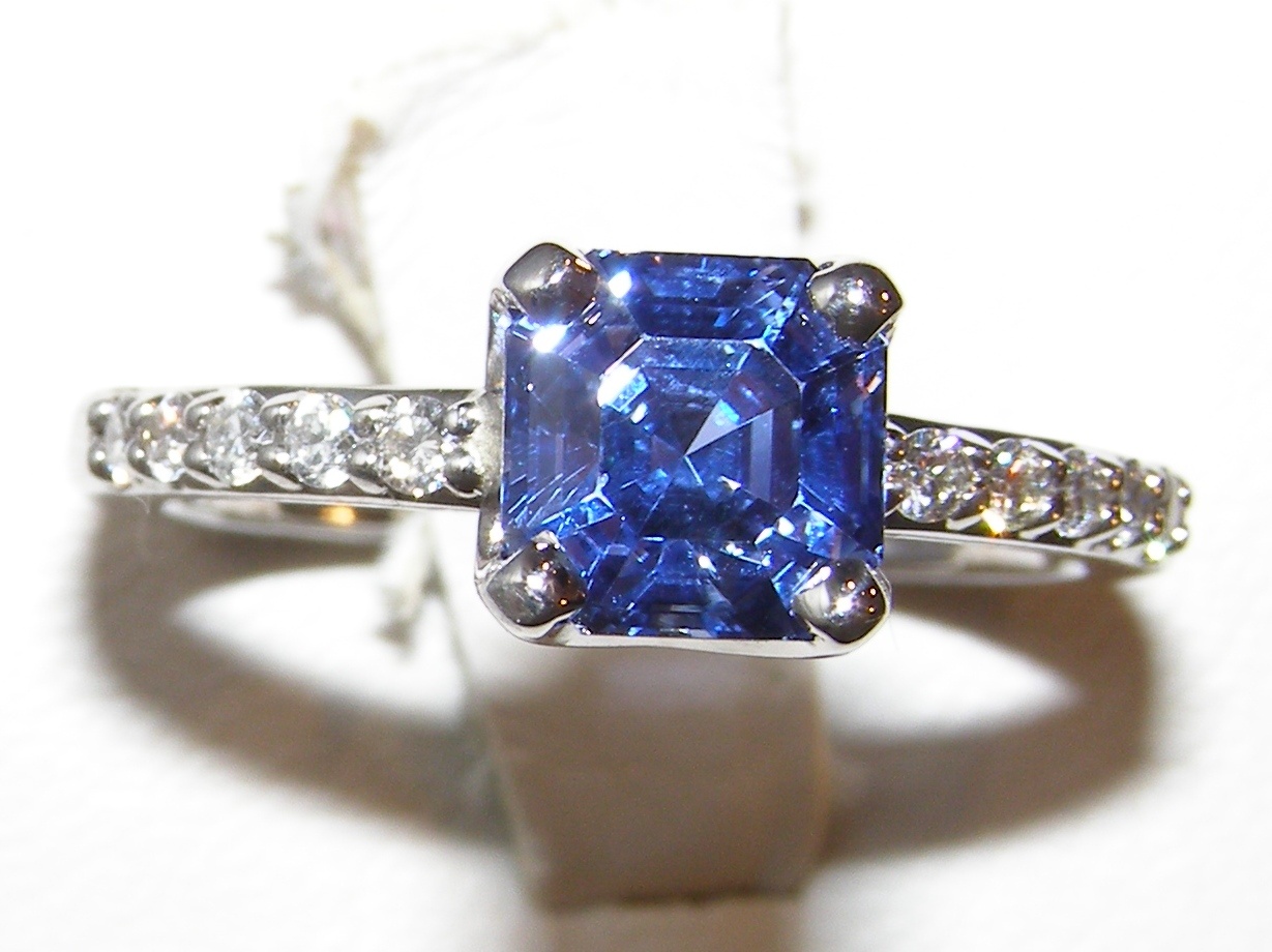 Jeff White Faceted Asscher Sapphire Diamond Ring 18KWG 2.97 ctw