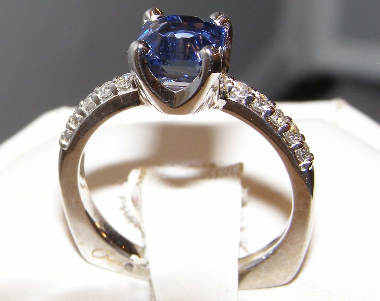 Jeff White Faceted Asscher Sapphire Diamond Ring 18KWG 2.97 ctw