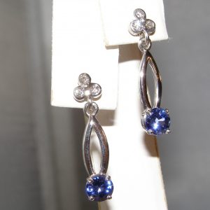 Elegant Ceylon Sapphire Diamond Dangles 14KWG 1.46 ctw