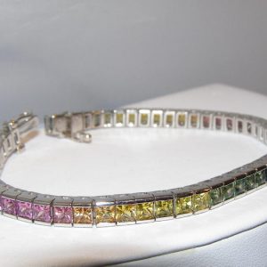 Princess Multicolor Rainbow Sapphire Bracelet 12.00 ctw 14KWG