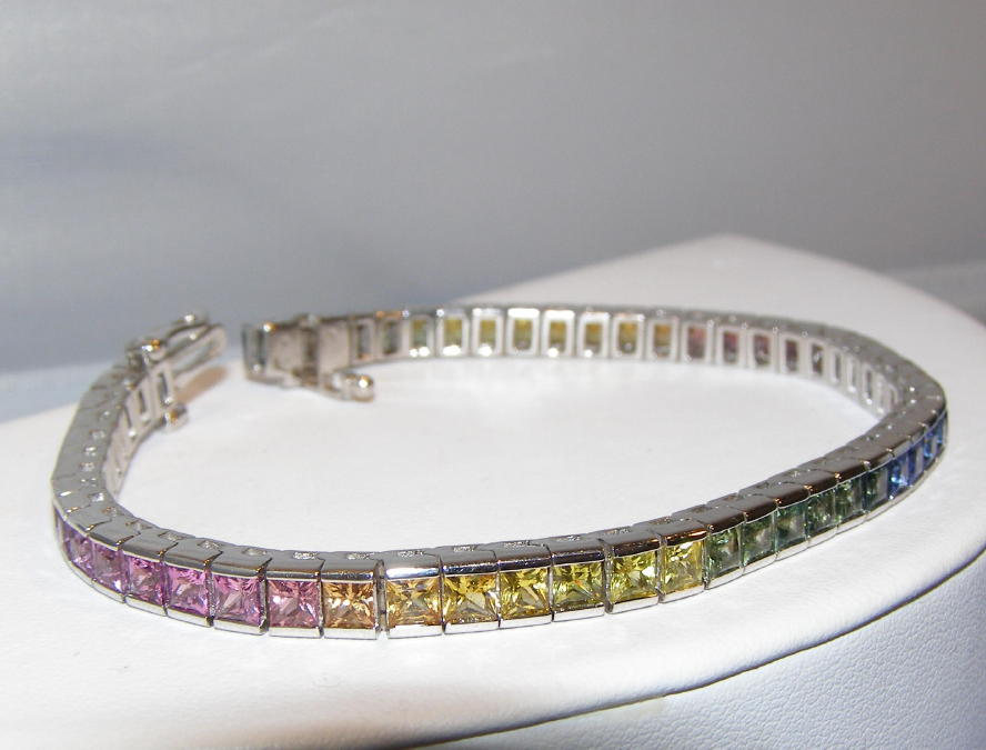 Multi Color Sapphire & Diamonds Tennis Bracelet