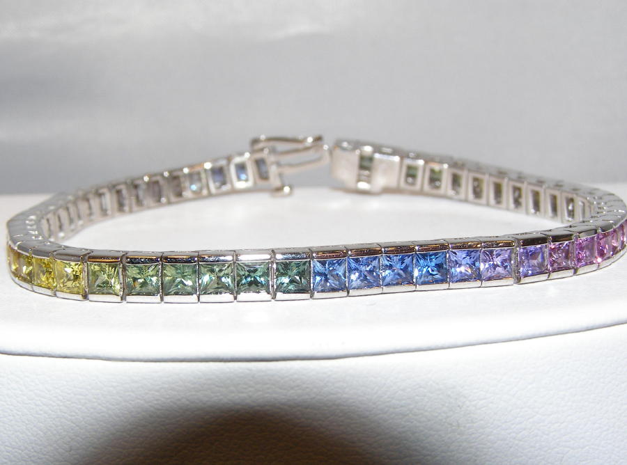 Princess Multicolor Rainbow Sapphire Bracelet 12.00 ctw 14KWG