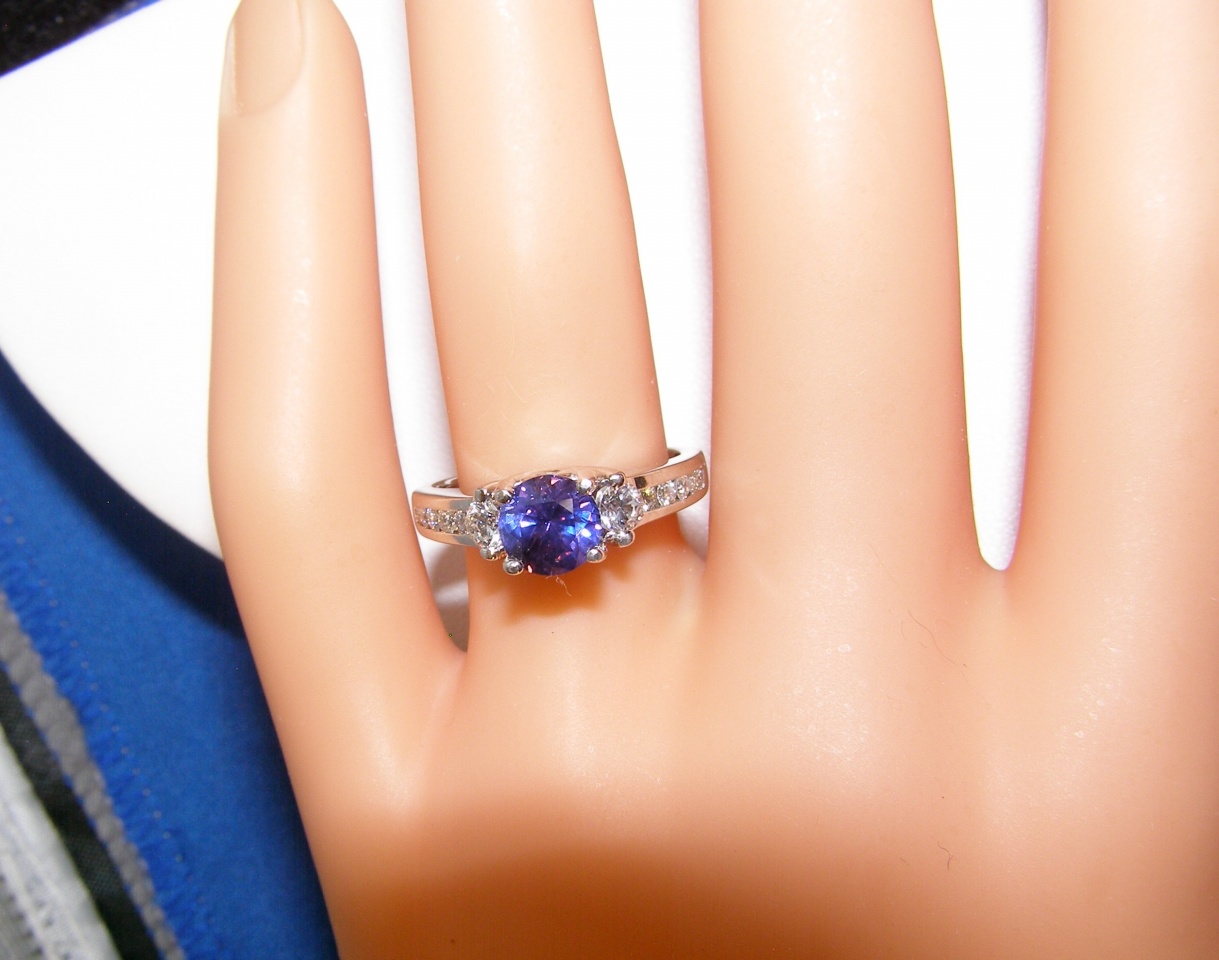 Certified Unheated Purple Sapphire Diamond Designer A Jaffe Ring 18KWG 1.80 ctw