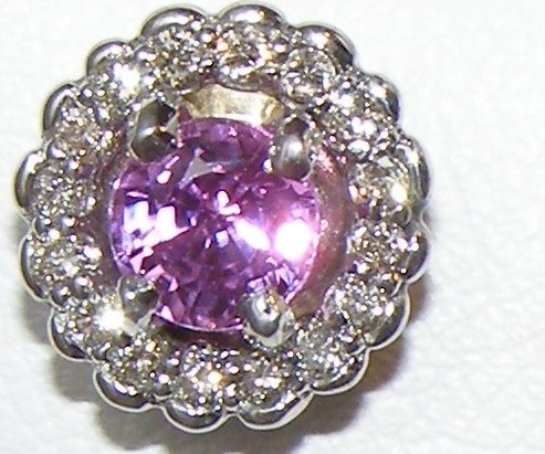Halo Diamond Ceylon Pink Sapphire Earrings 14KWG 1.60 ctw