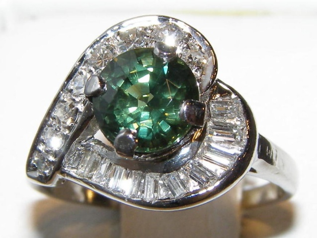 AIGS Certified Brilliant Green Sapphire Diamond Platinum Ring 2.20 ctw
