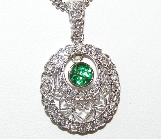Art Deco Tsavorite Diamond Necklace 18KWG 0.93 ctw