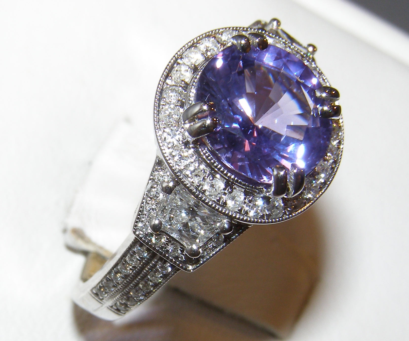 GIA Certified Purple/Blue Sapphire Diamond Ring 18KWG 3.93 ctw