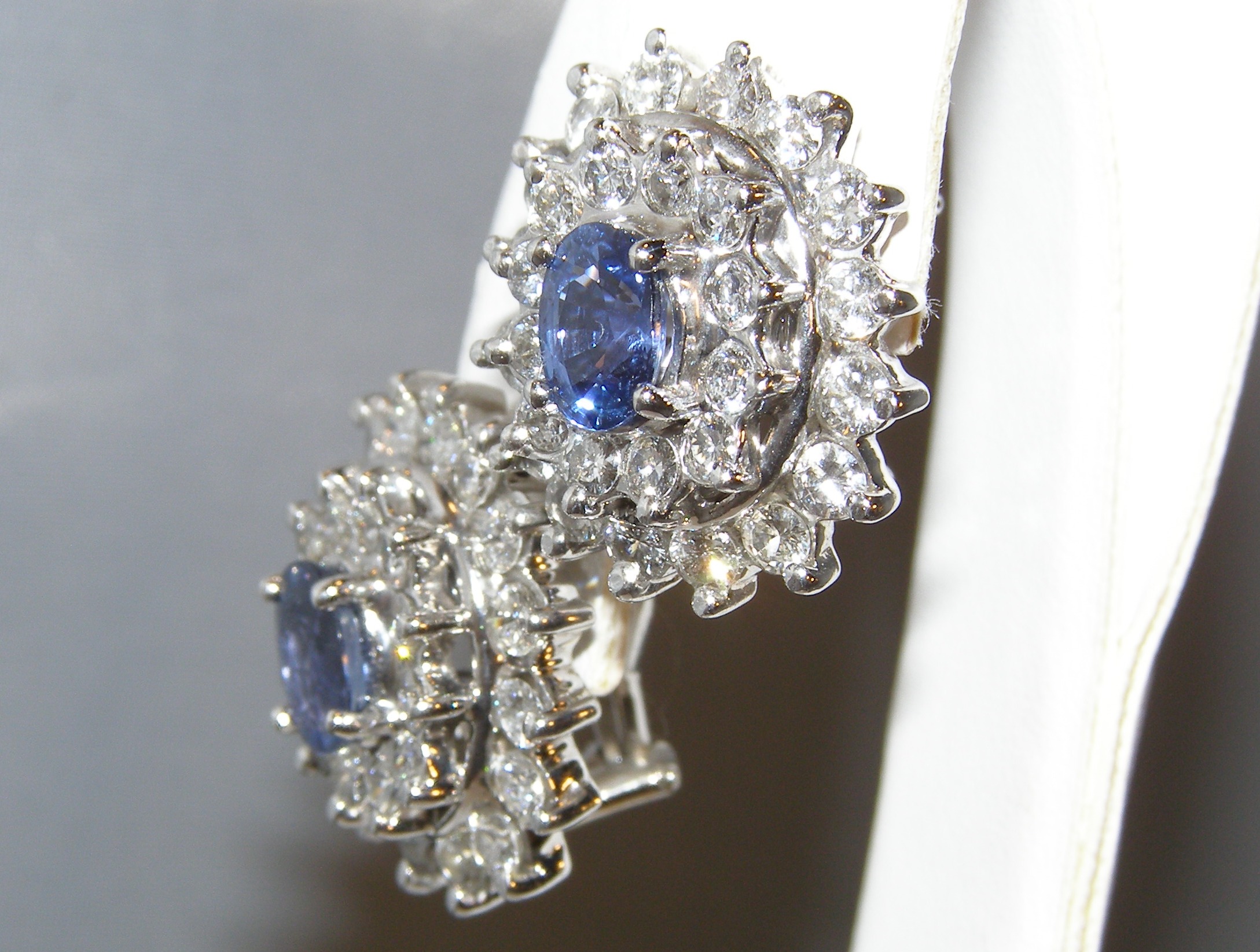 Lady Diana Ceylon Sapphire Diamond Earrings 14KWG 5.20 ctw Simply