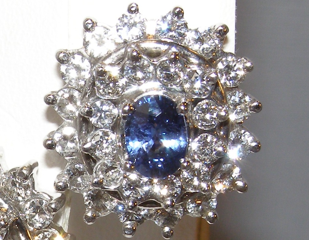 Lady Diana Ceylon Sapphire Diamond Earrings 14KWG 5.20 ctw Simply