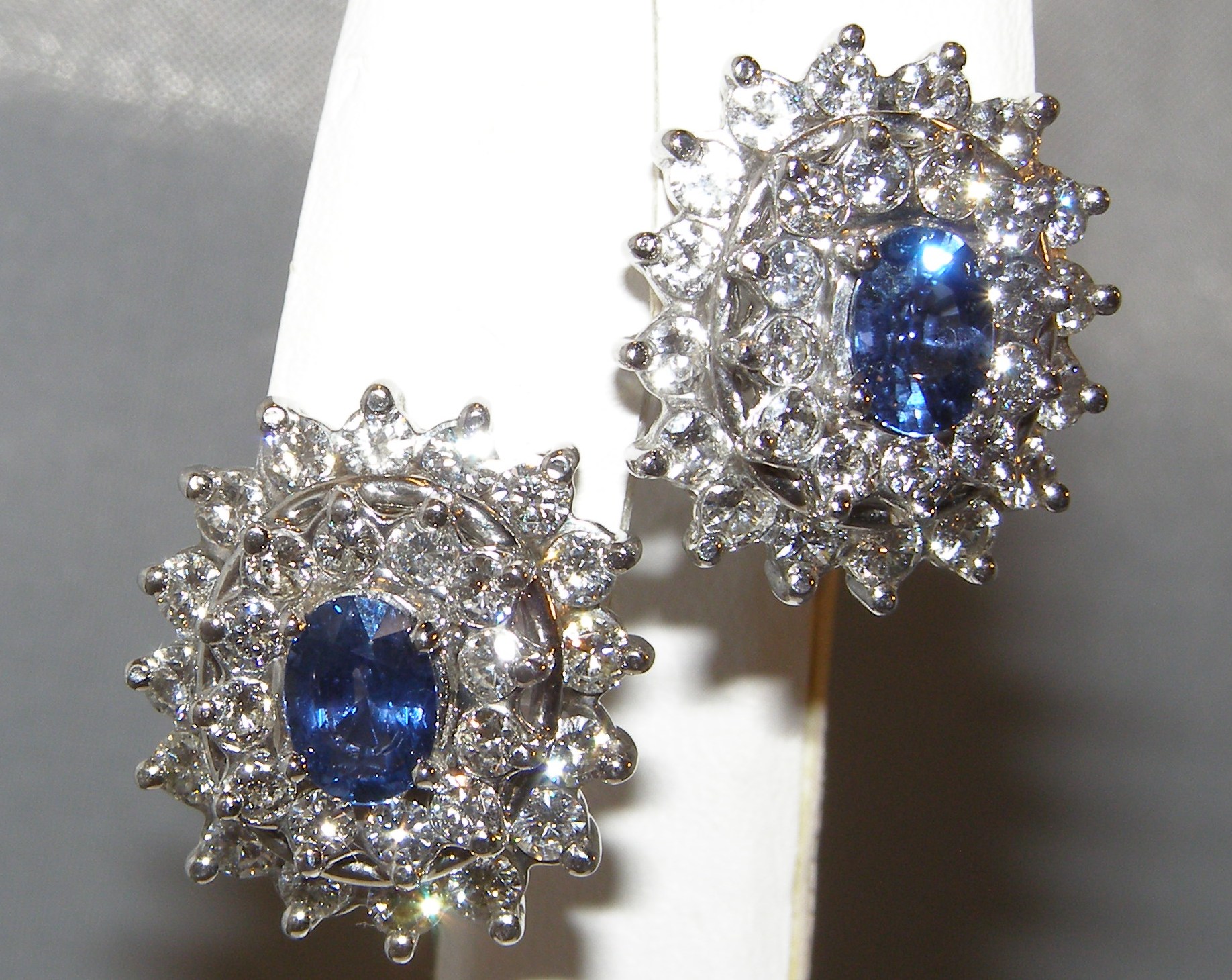 Lady Diana Ceylon Sapphire Diamond Earrings 14KWG 5.20 ctw Simply