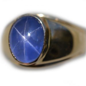 AGL Certified Untreated Mens Blue Star Sapphire Ring 9.3 cts in 14K Yellow Gold